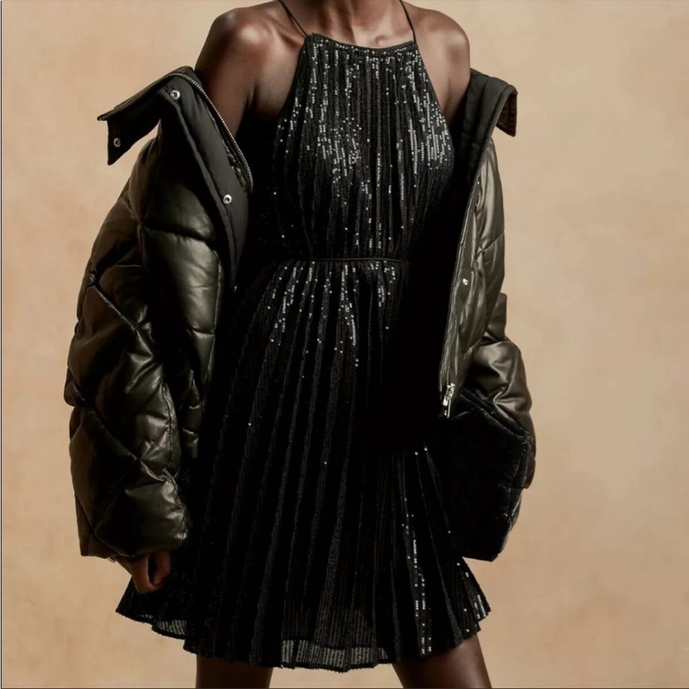 NWT Banana Republic Dress Pleated Mini Embellished Sequin Cocktail Party Holiday